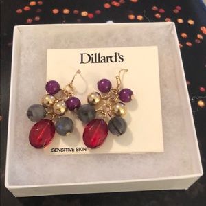 Dillard’s dangle earrings gold red gray beads